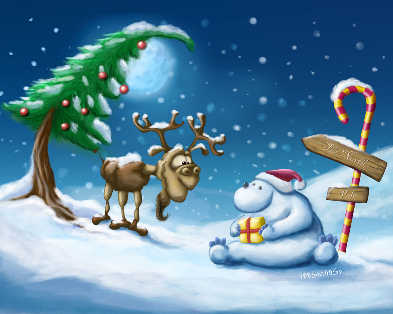 Reindeer Snowman Wallpaper Stock Photos