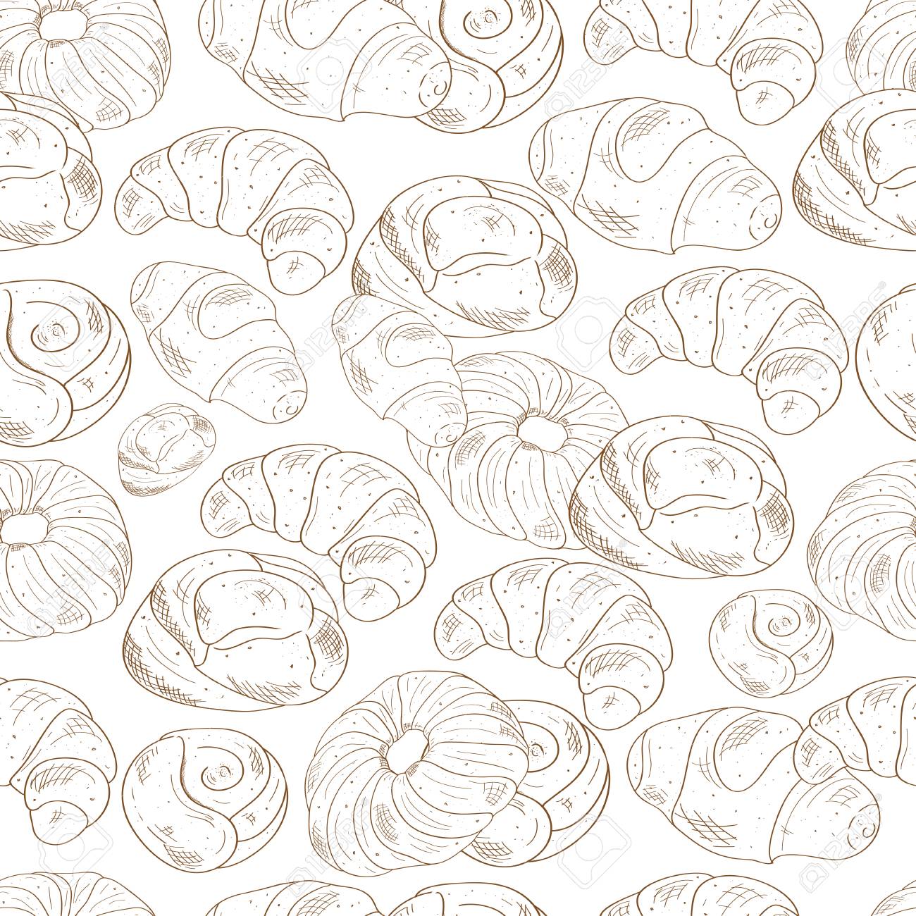 Bun And Croissant Background Wallpaper Seamless Sketch Doodle