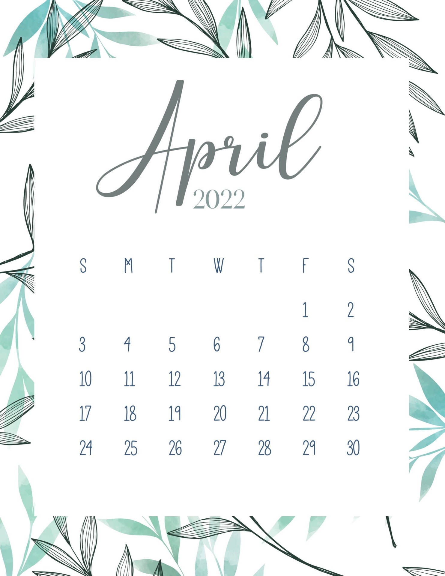 Green Leaves April Calendar Wallpaper