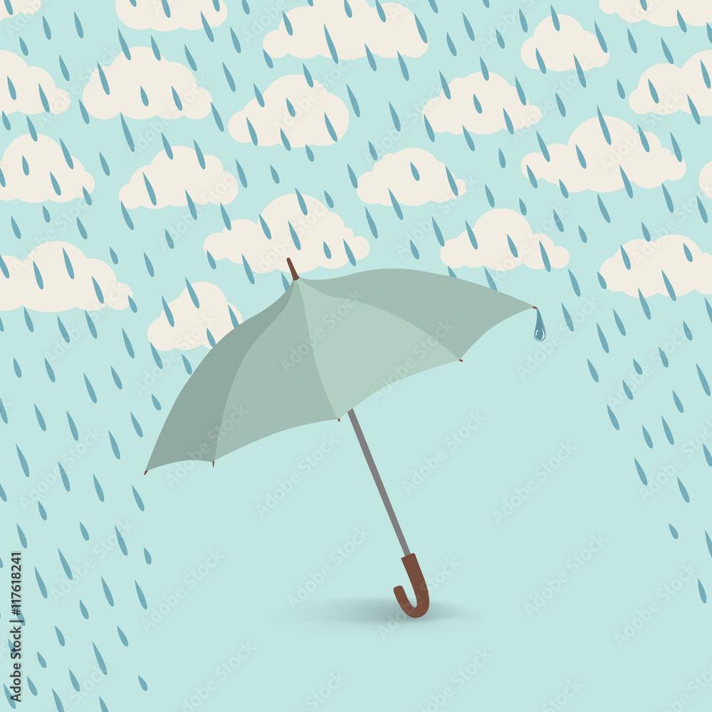 Umbrella Over Cloudy Sky Rainy Weather Background Spring Or Fall