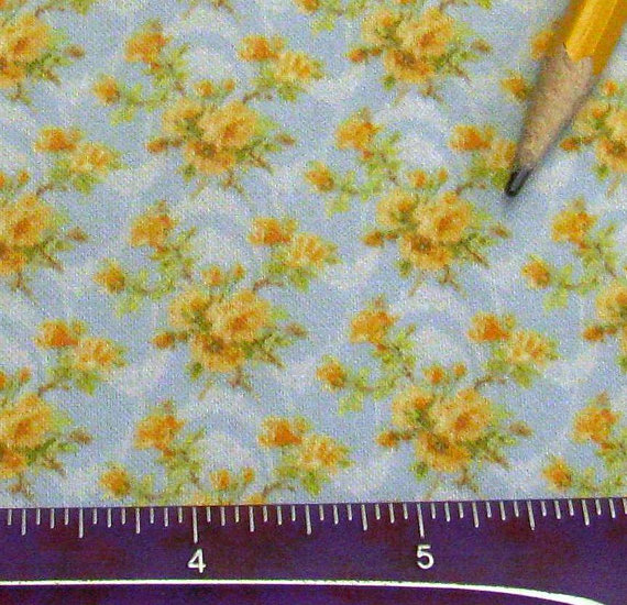 Dollhouse Miniature Victorian Wallpaper Yellow Roses On Blue Playscale
