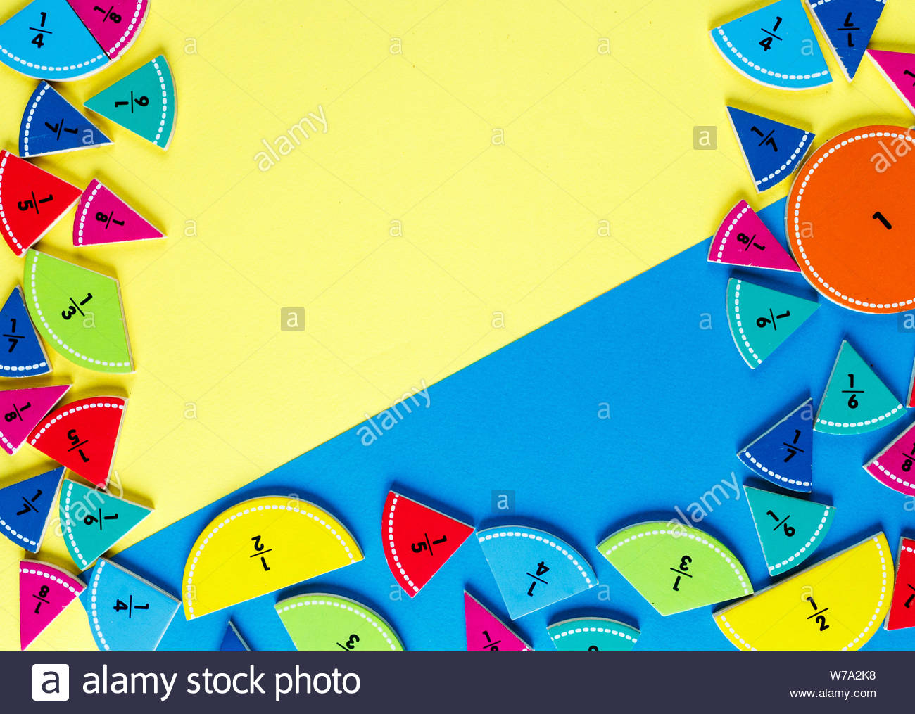 Colorful Math Fractions On The Yellow And Blue Bright Background