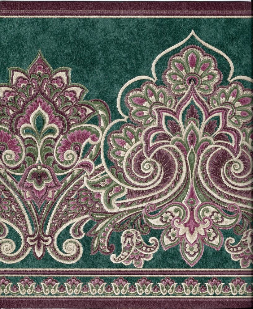 Free download Victorian Paisley Green and Burgundy Wallpaper Border