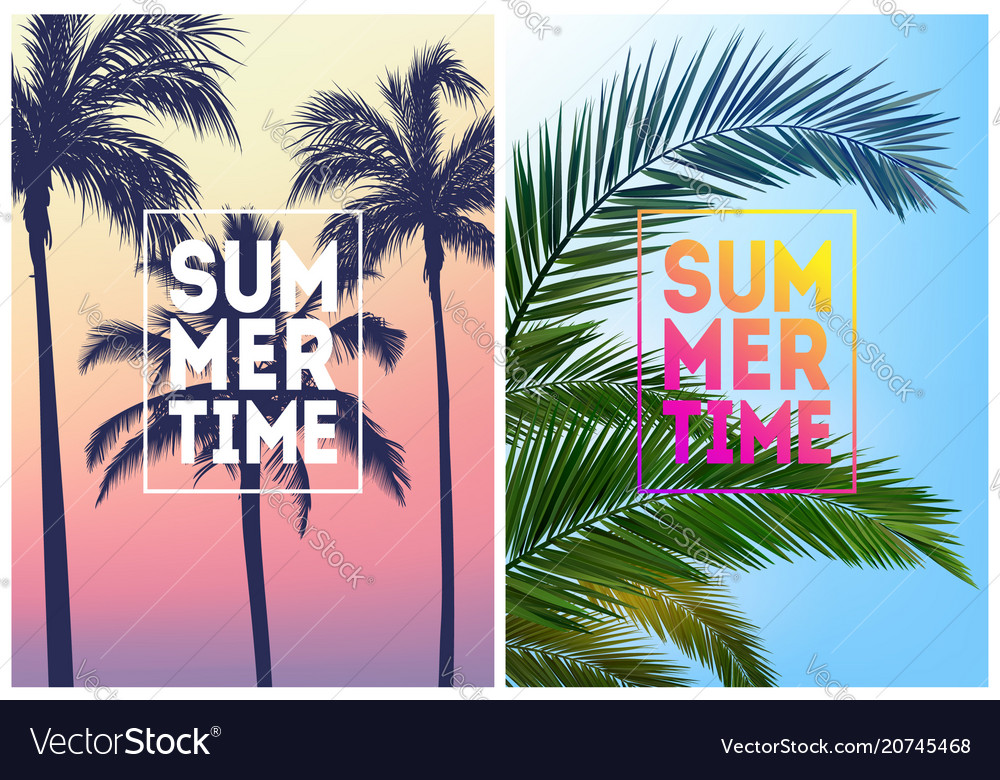Summer Tropical Background Set With Palms Sky Vector Image