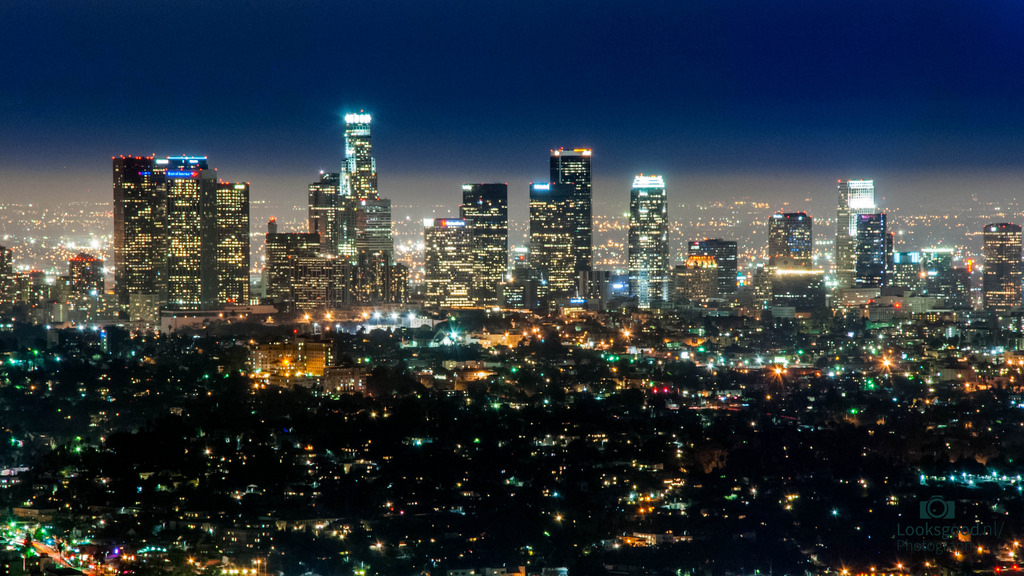 Los Angeles Skyline At Night 4k Wallpaper Desktop Background