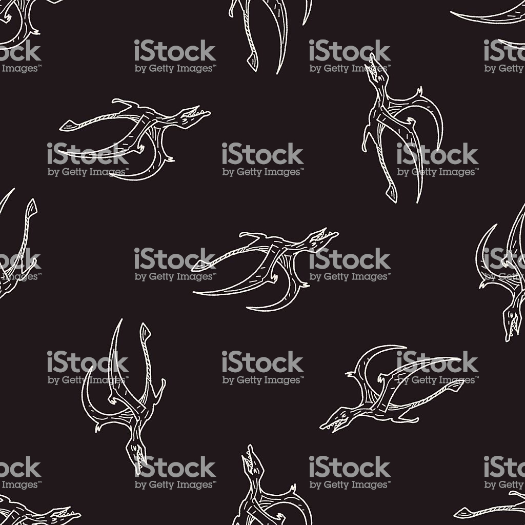 Pterodactyl Dinosaur Doodle Seamless Pattern Background Stock