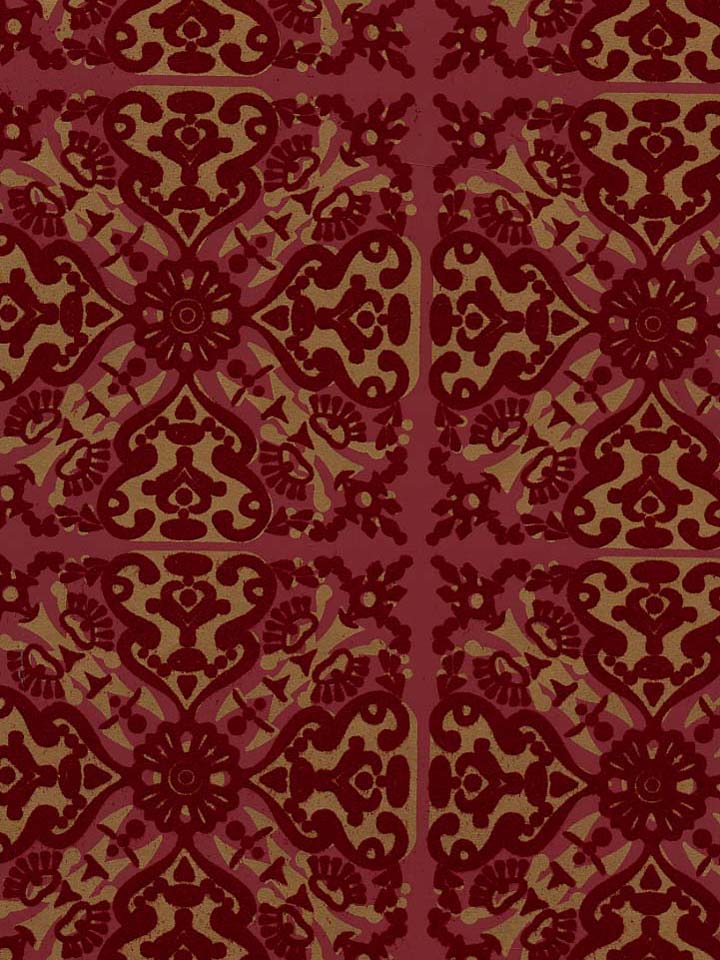 Wflo Paola S Spanish Tile Flock Velvet Wallpaper Burgundy Red