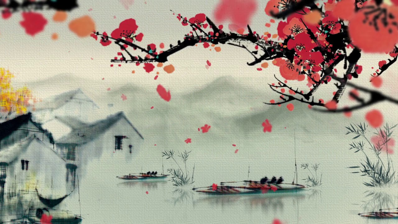 Chinese Ink Painting Red Plum Blossom In Southern China