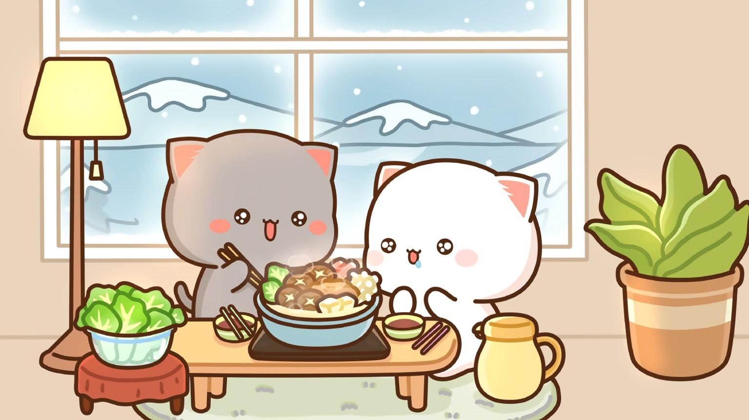 Peach Goma Yummy Winter Hotpot Desktop Background Kawaii Hoshi