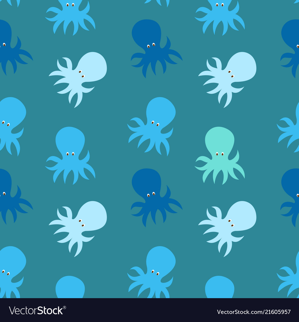 Little Cute Octopus Seamless Pattern Background Vector Image