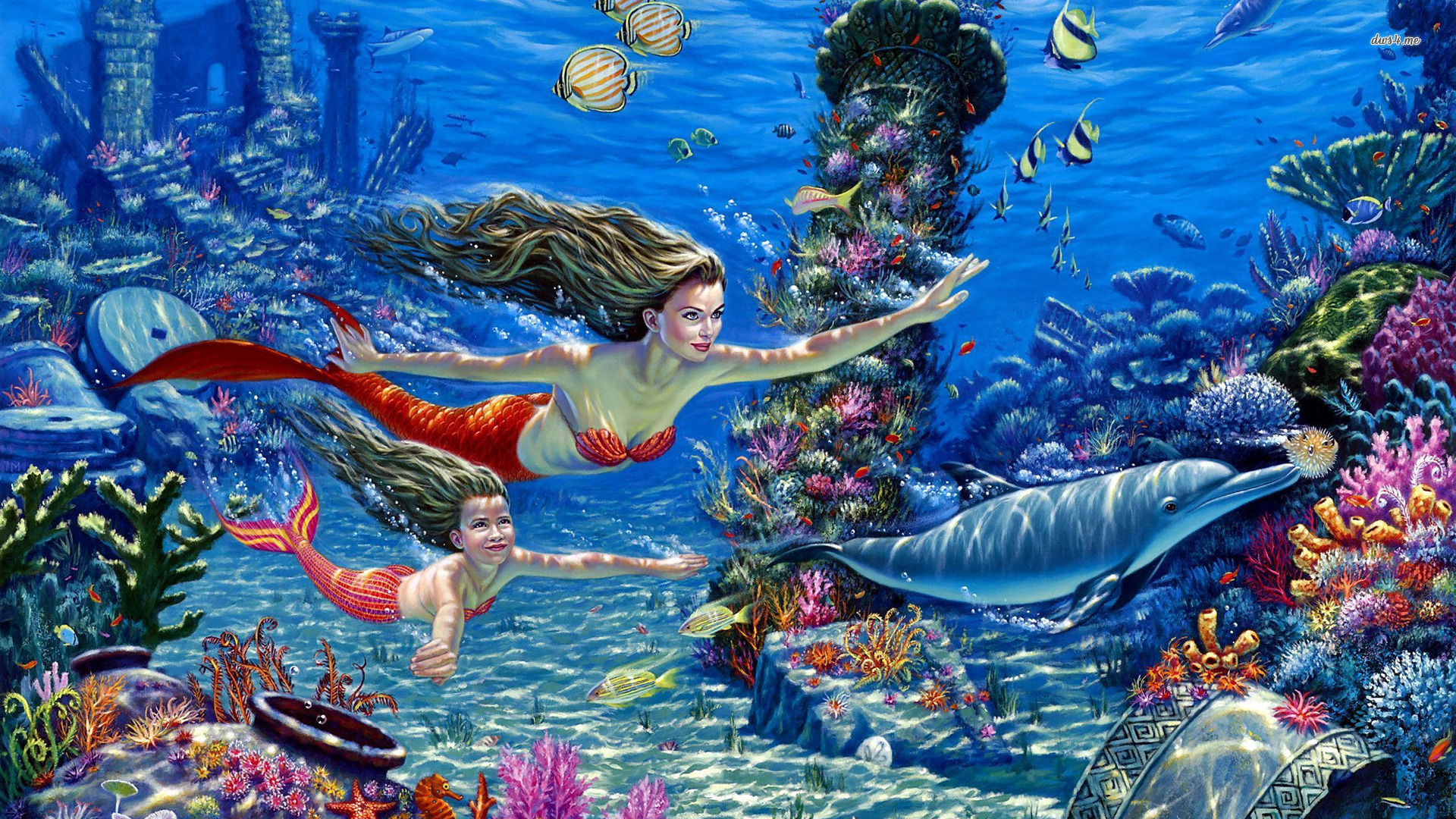 Mermaid Family Wallpaper Fantasy