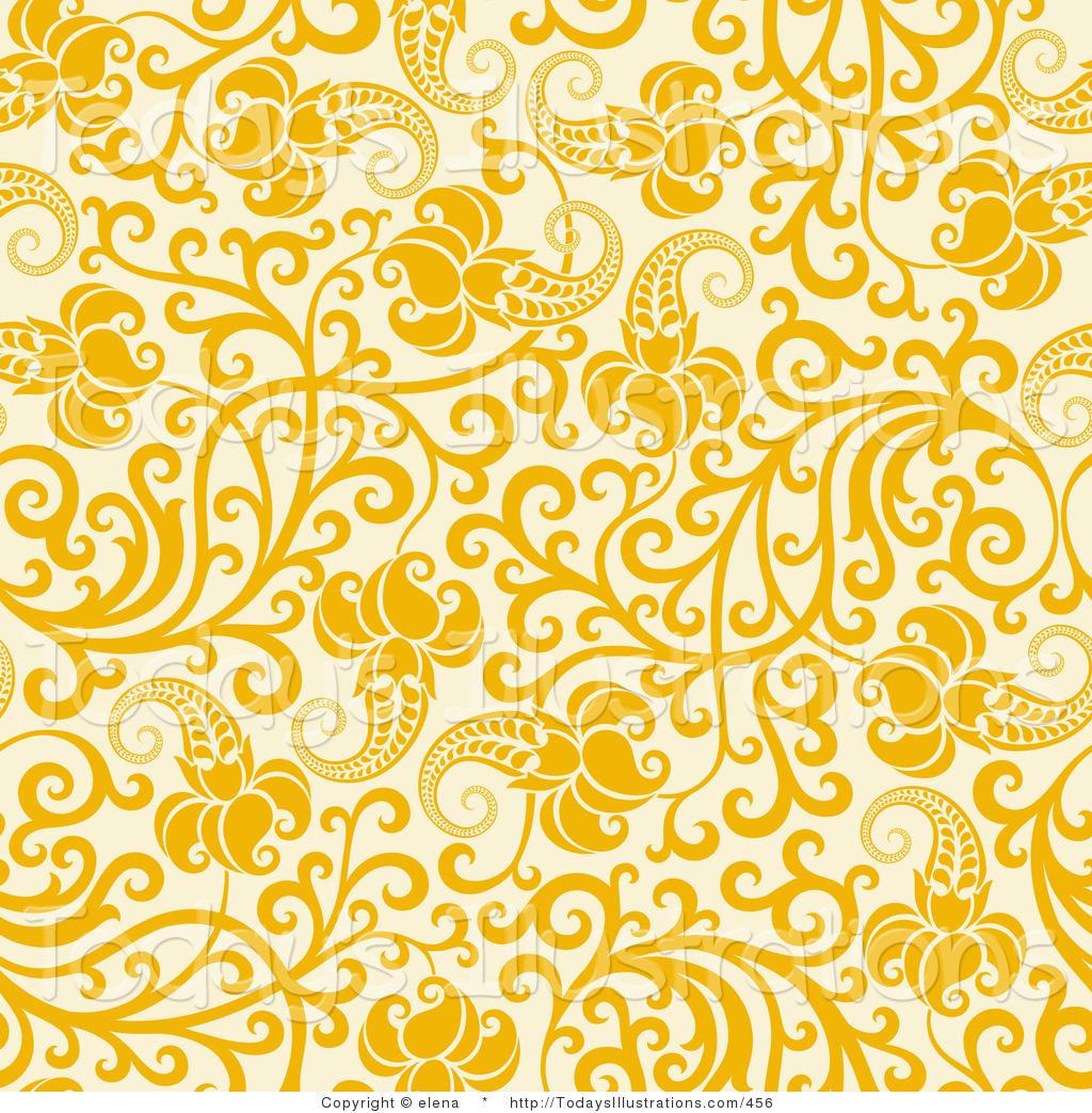 Yellow Flowers With Curling Vines On A Pale Background By Elena