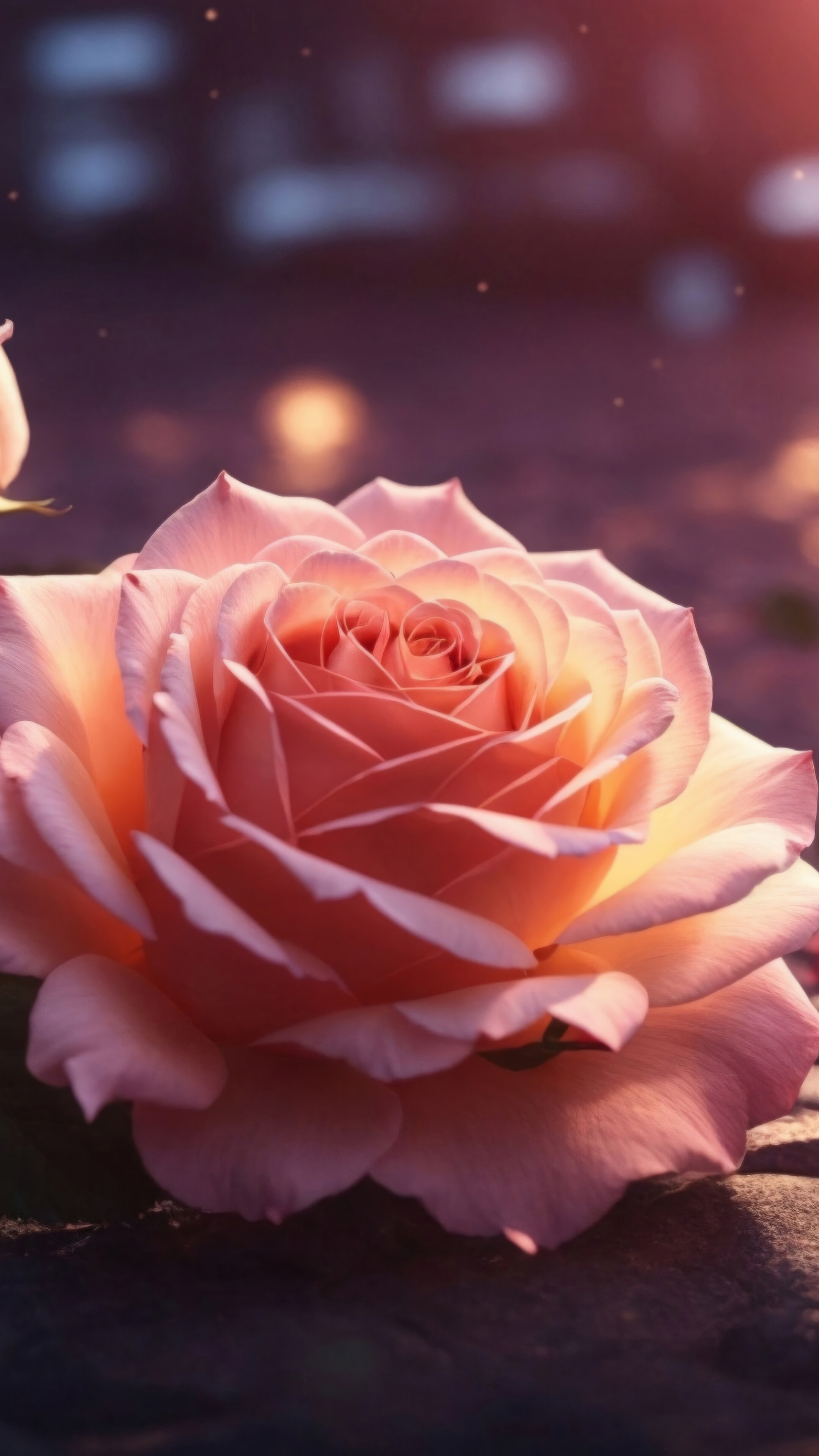 Close-up of a delicate pink rose in soft, warm light, perfect for a mobile wallpaper