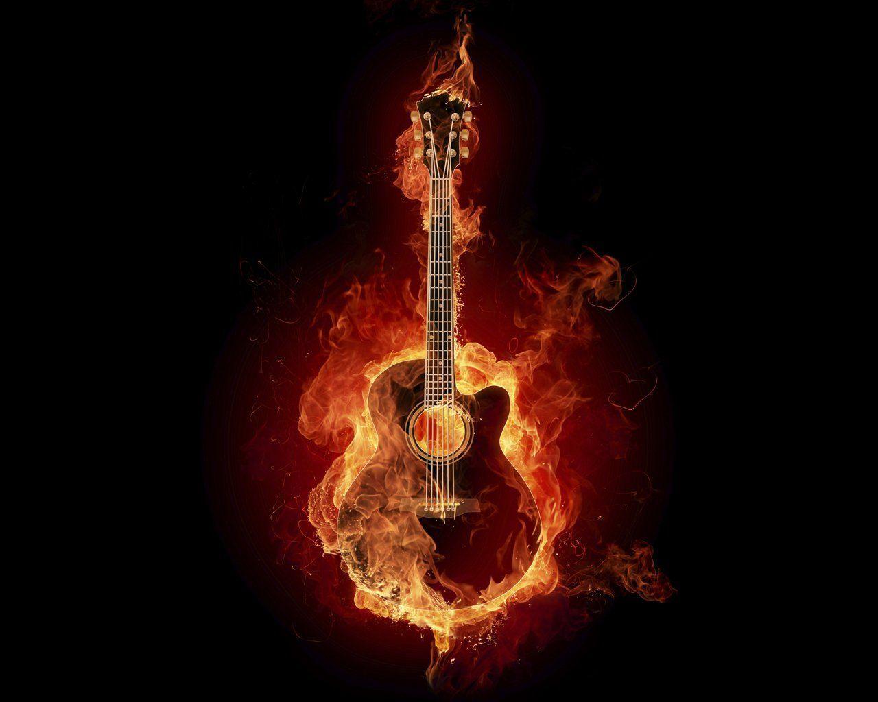 Burning Guitar Wallpaper Top Background