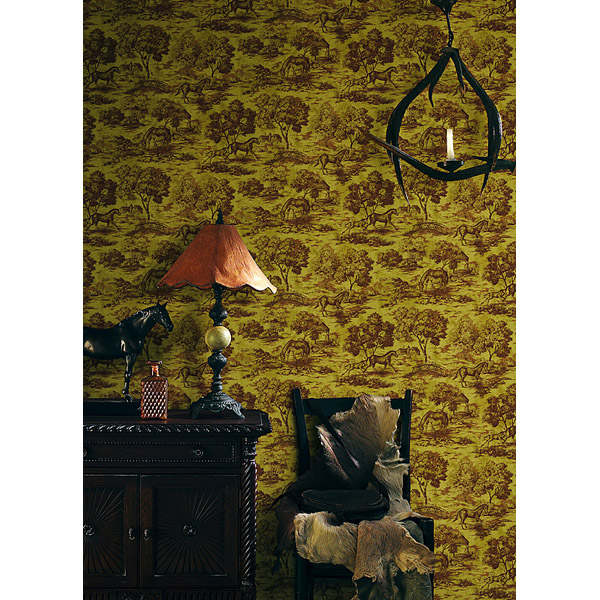 Burgundy Horse Toile Appaloosa Brewster Wallpaper