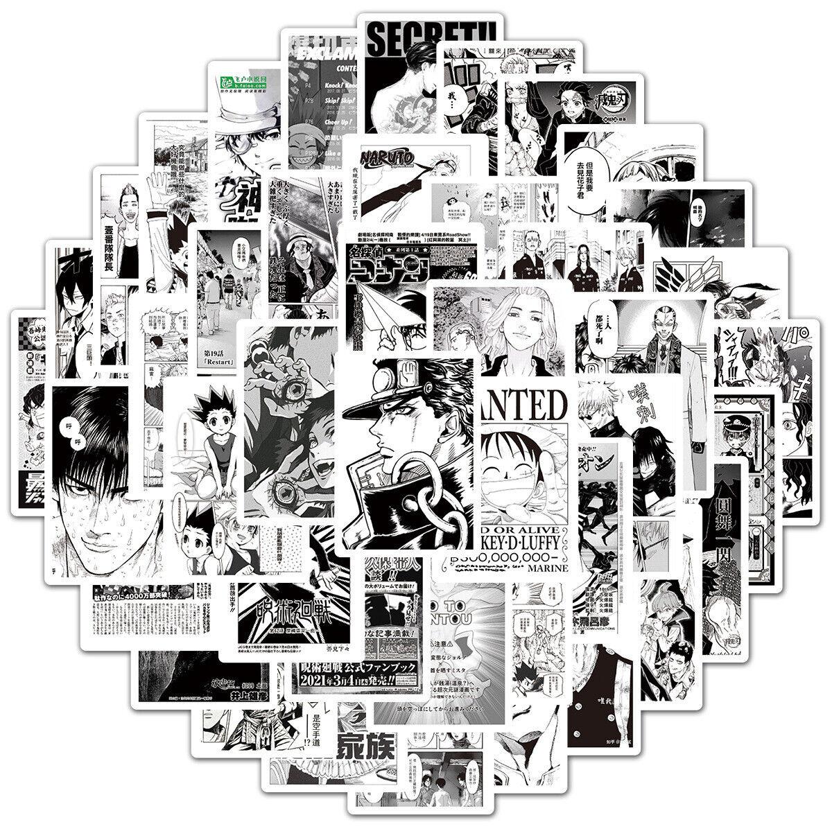 50pcs Black And White Anime Poster Mix Vinyl Stickers Laptop