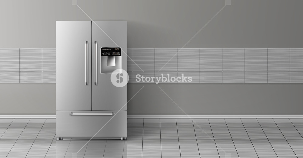 Vector 3d Realistic Mock Up With Gray Two Chambered Refrigerator