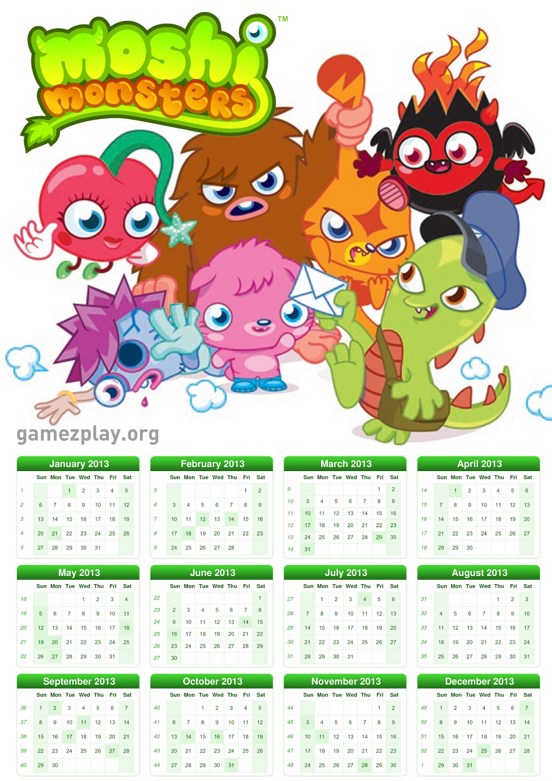 moshi monster 2013 calendar right click to download 3 7mb moshi
