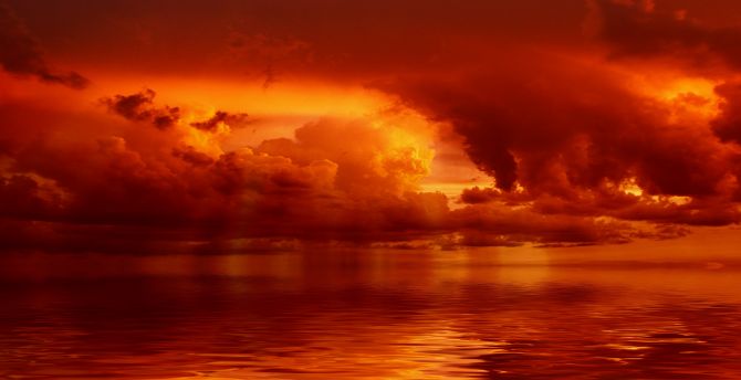 Red Clouds Storm Sunset Art Wallpaper HD Image Picture