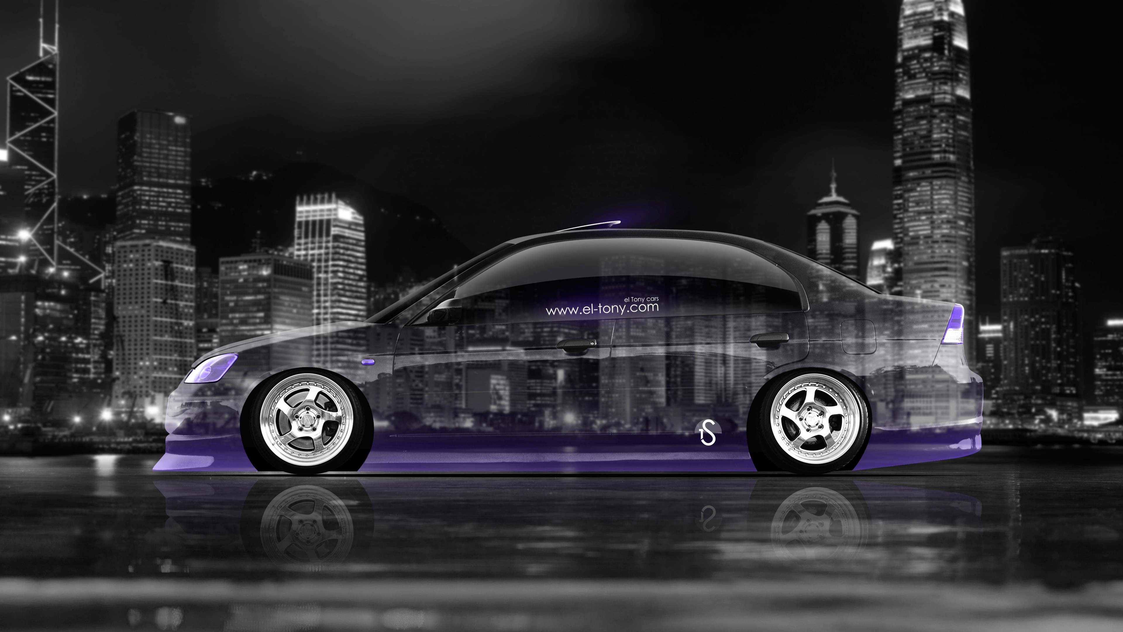 Jdm Crystal City Car Violet Neon 4k Wallpaper Style