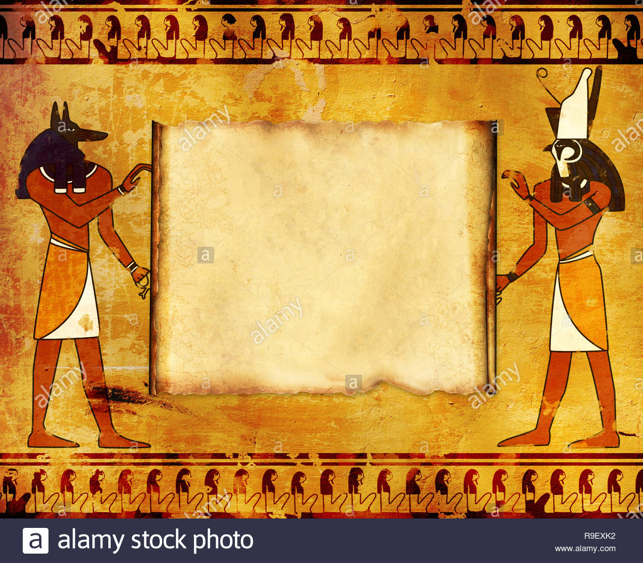 Background With Egyptian Gods Image Anubis And Horus Stock