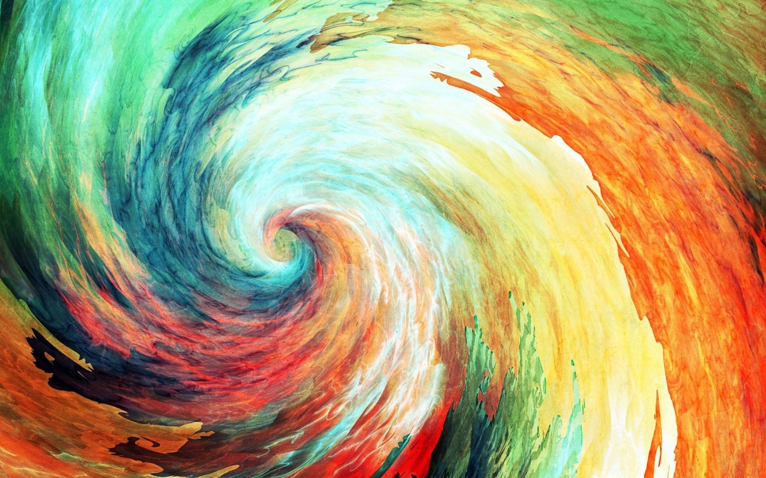 A vibrant abstract swirl of colors, resembling a dynamic vortex or a cosmic painting
