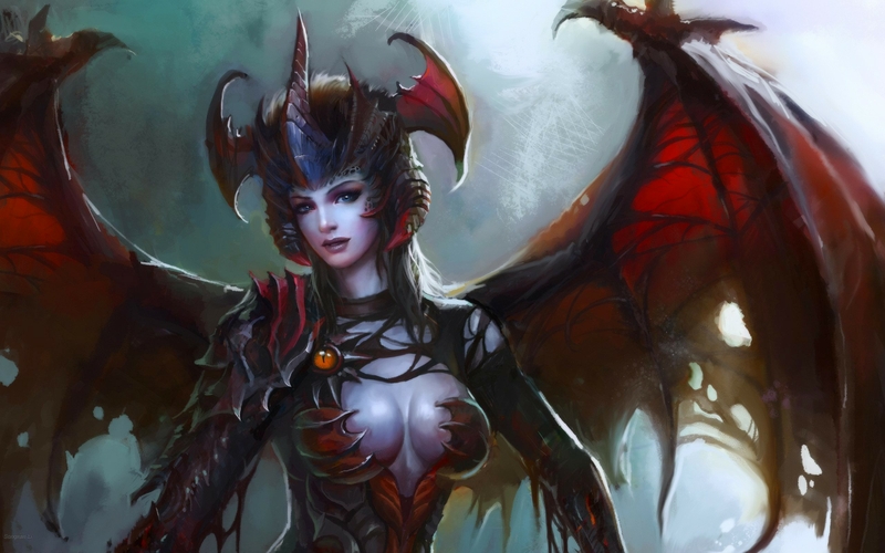 Wings Succubus Horns Armor Artwork Demon Girl Wallpaper