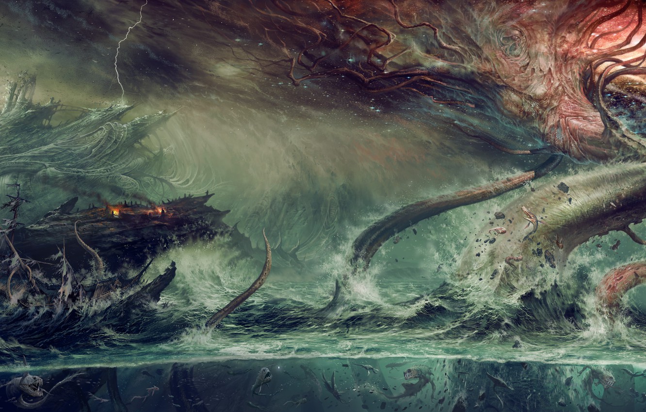 Wallpaper Fantasy Ocean Water Tree Destruction Kraken