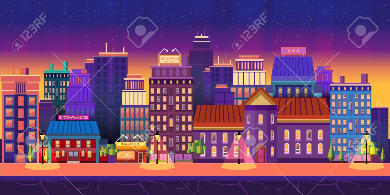 Night City Game Background 2d Application Vector