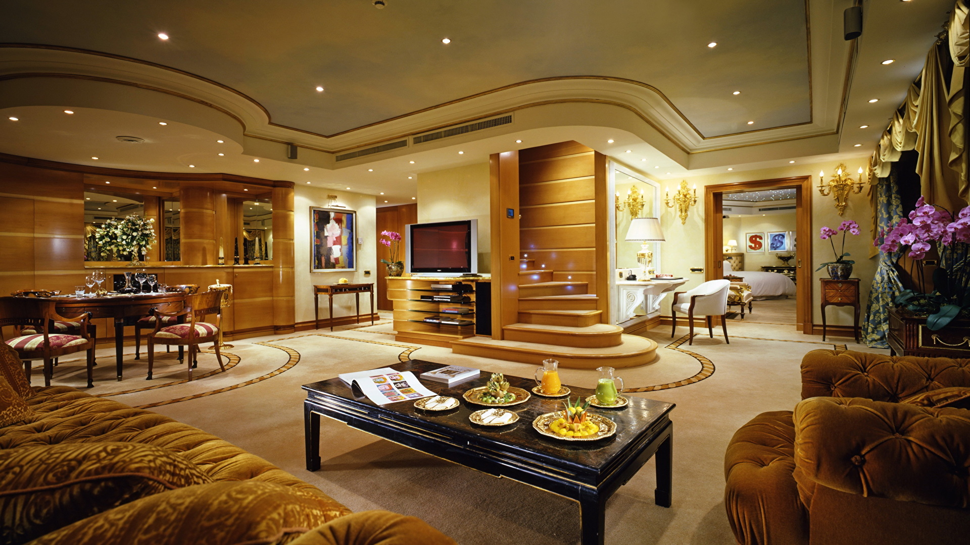 Photo Living Room Luxury Ceiling Interior Design Wallpaper