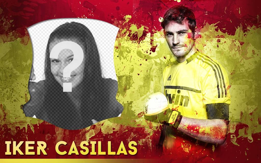 Photomontage With Iker Casillas And Spain Flag Background