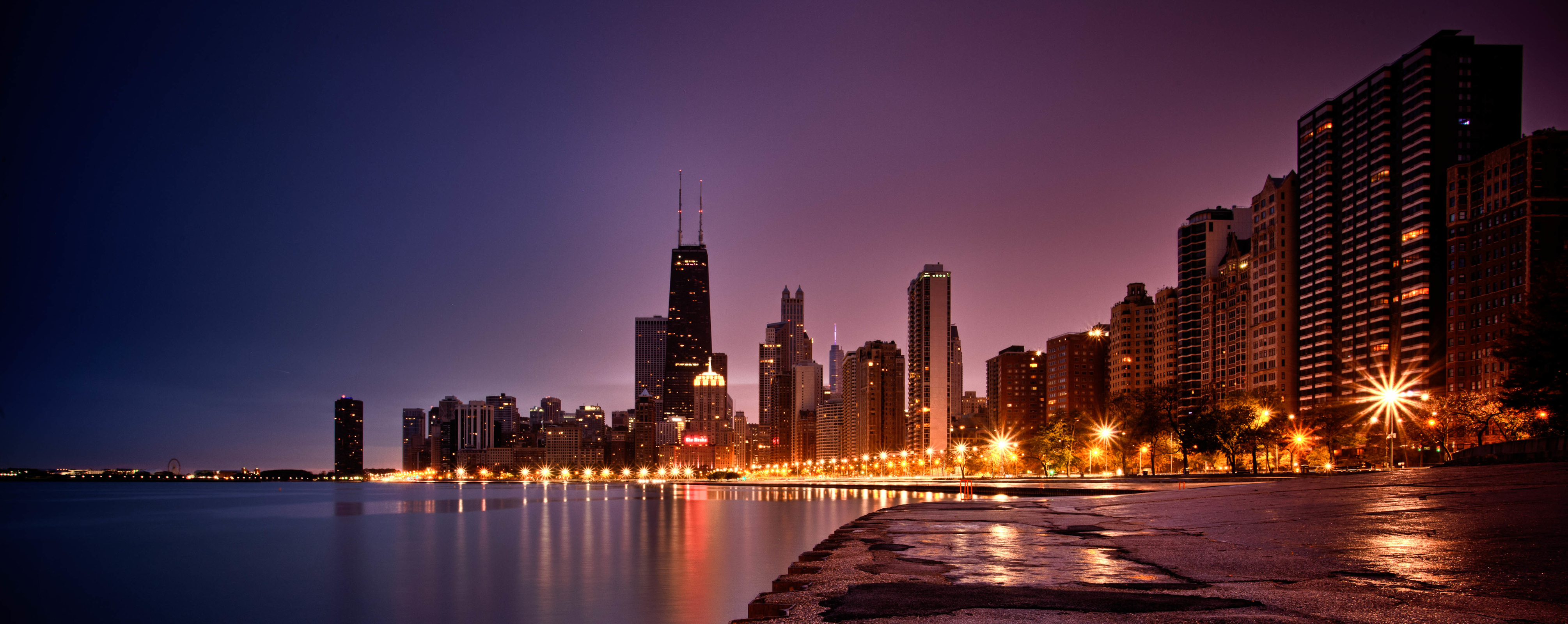 Chicago Illinois City River Skyscrapers Night Lights Wallpaper Gallery