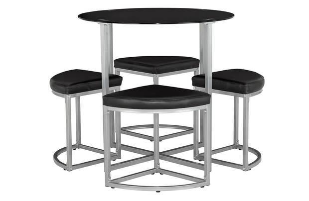 Tokyo Glass Round Space Saver Dining Table And Stools
