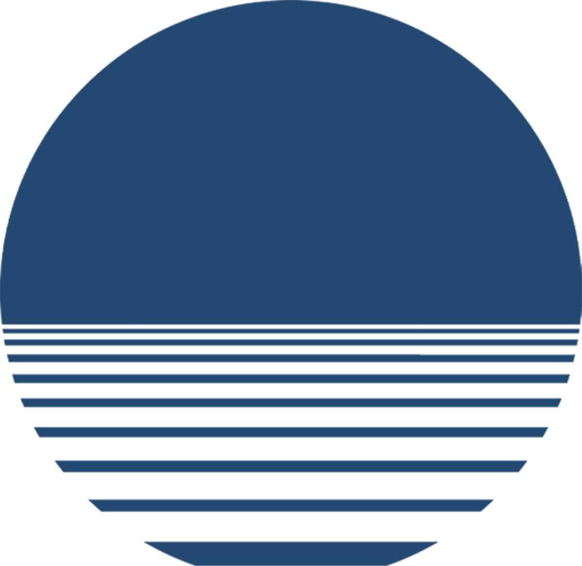 Abstract blue circle with white stripes, minimalist design