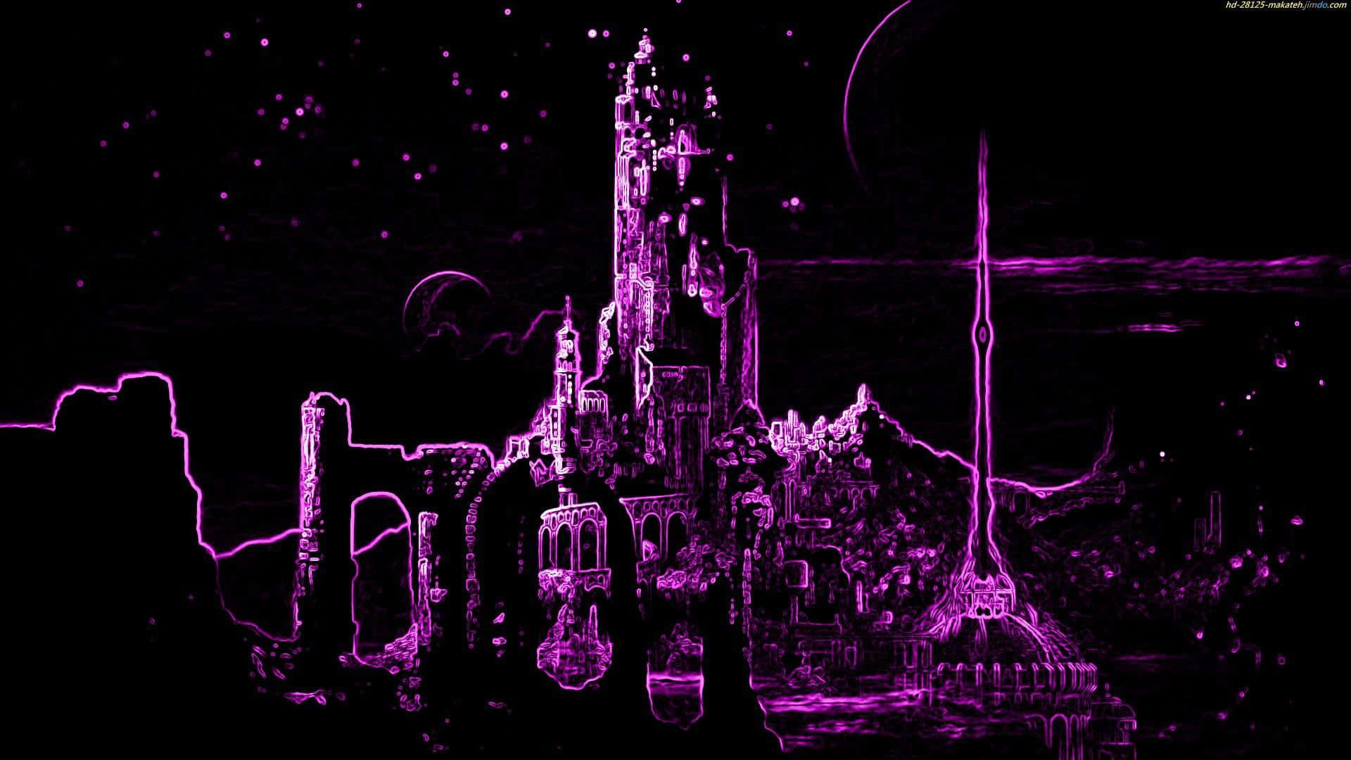 Illuminated Desktop Computer With A Deep Purple Neon Aesthetic Wallpaper