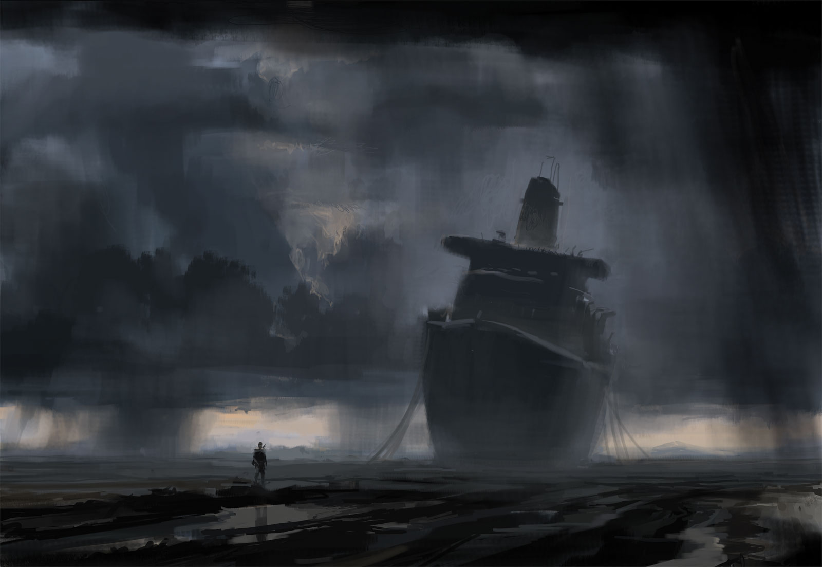 Abandoned Ship Stormy Weather Human HD Wallpaper Of Art Fantasy