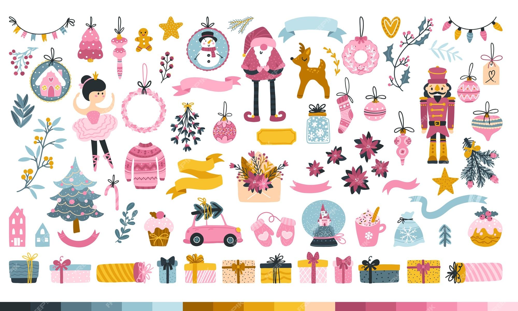 Premium Vector Big Christmas Set For A Princess Cute Characters