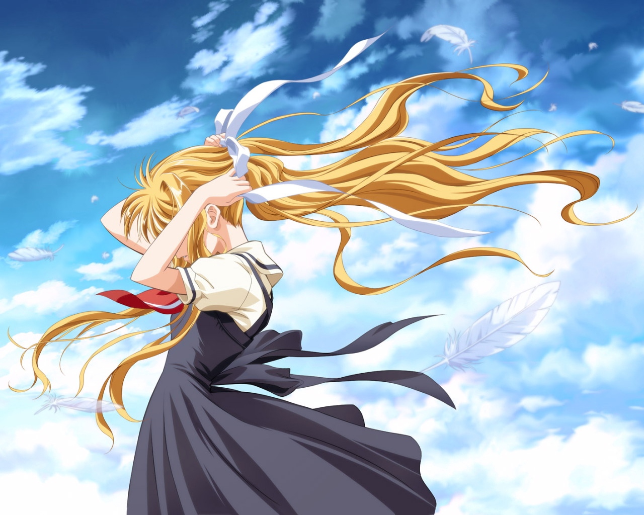 Air Kamio Misuzu Girl Blond Wind Feathers Sky Stock Photos