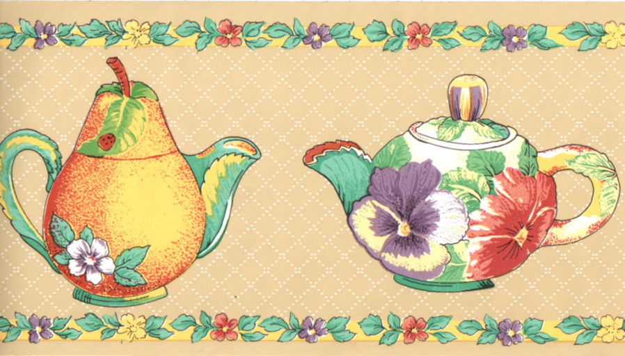 Teapots Fruit Pear Corn Vegetable Pansy Floral Wall Paper Border