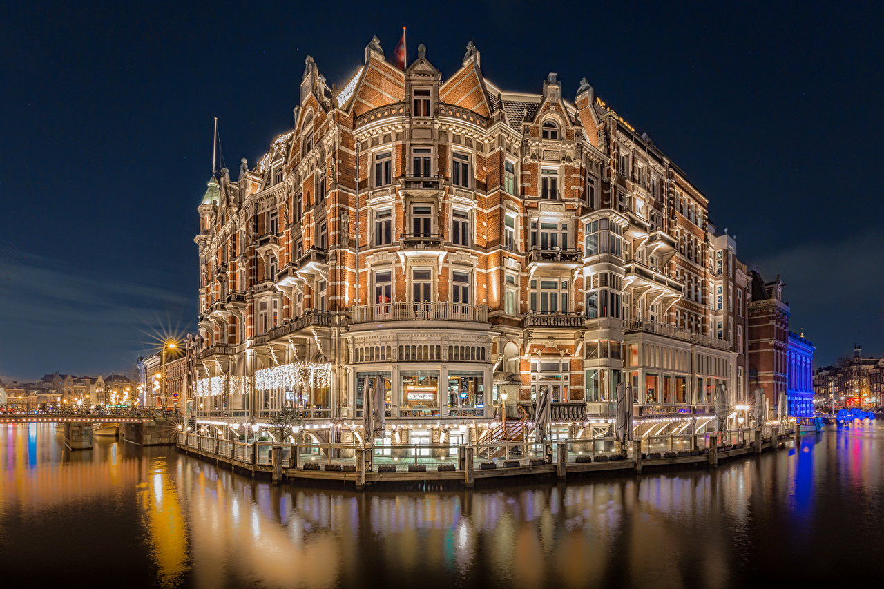 Wallpaper Amsterdam Herlands Hotel De L Europe Canal Night Cities