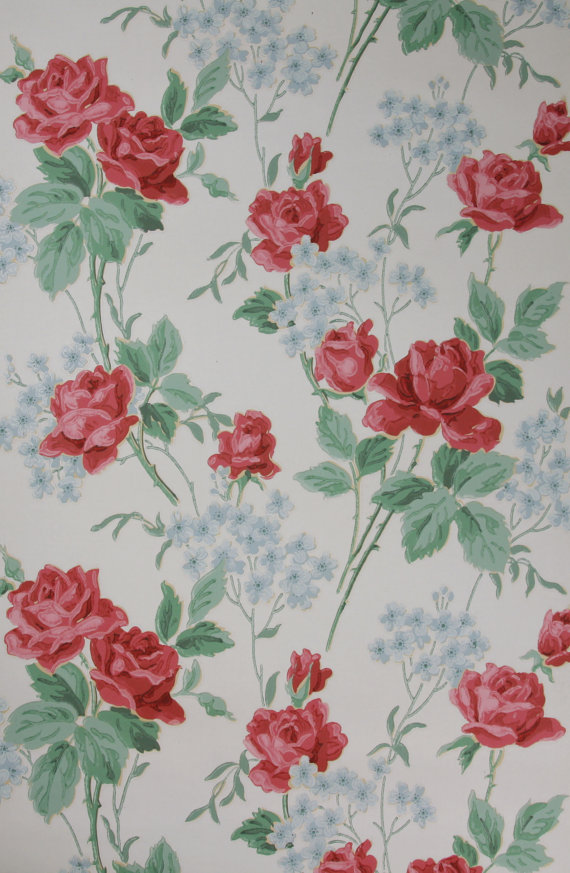 S Vintage Wallpaper Floral With Large Pink And Red