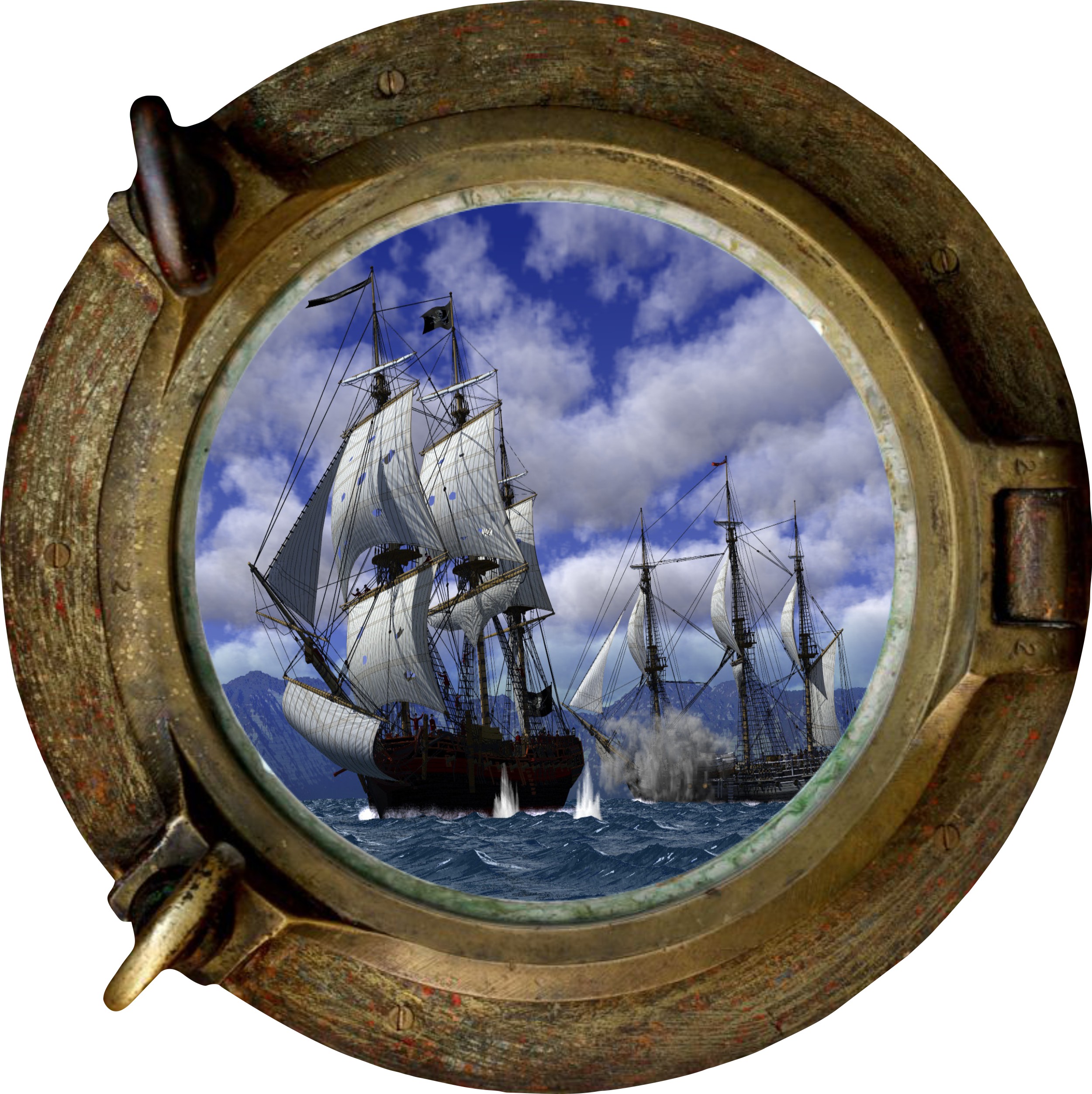 Huge 3D Porthole Fantasy Pirate Ship View Wall Stickers Film Art Decal