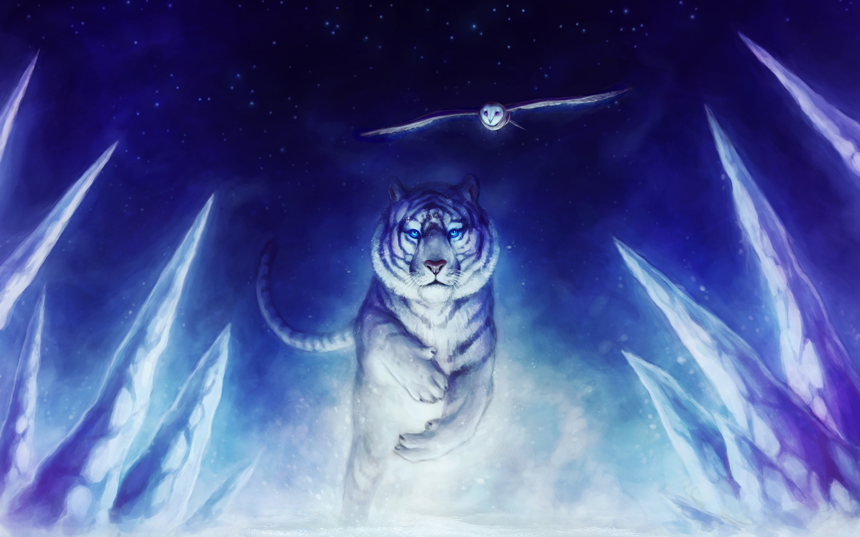White Tiger Owl Art Exclusive HD Wallpaper
