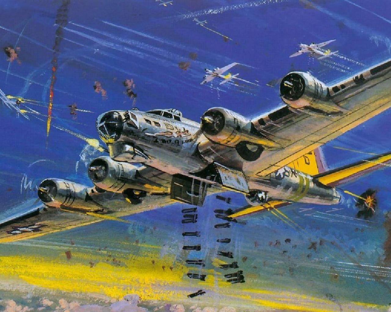 B17 Flying Fortres On A Bombing Run Wallpaper HD