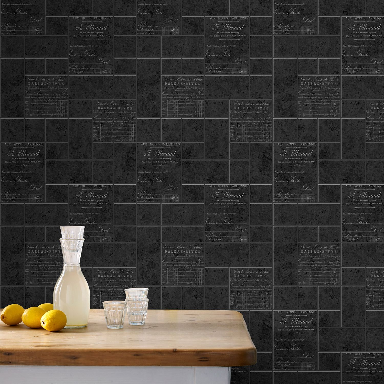 Parisienne Tile Effect Charcoal Wallpaper High Quality Uk