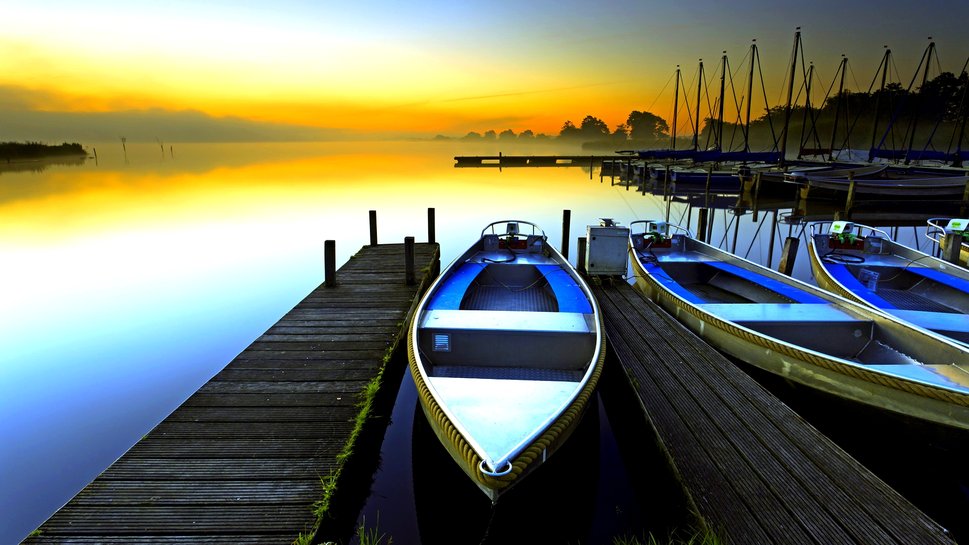 Resting Boats At Sunrise Wallpaper