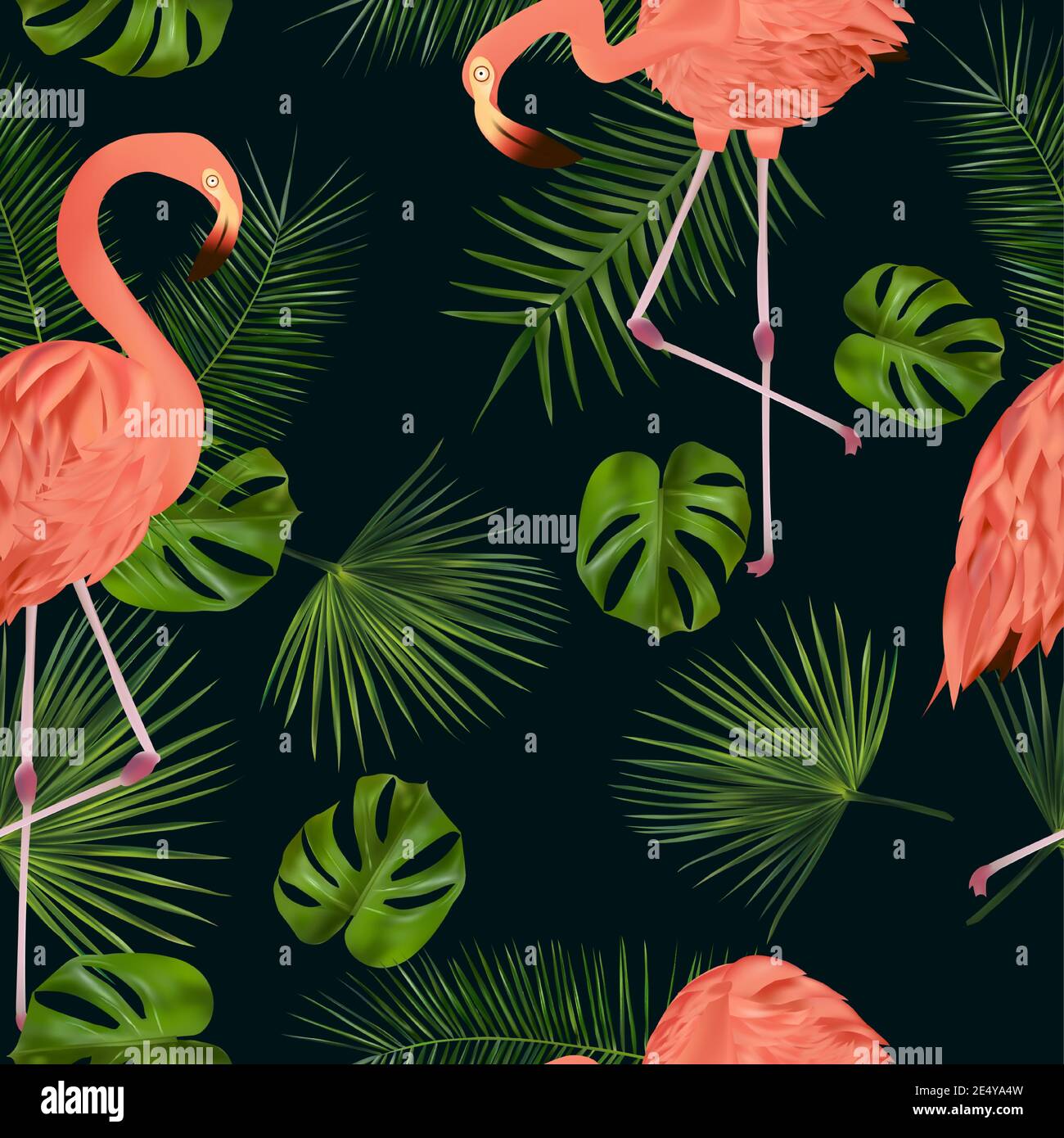 Seamless Pattern With Tropical Leaf And Pink Flamingo For Your