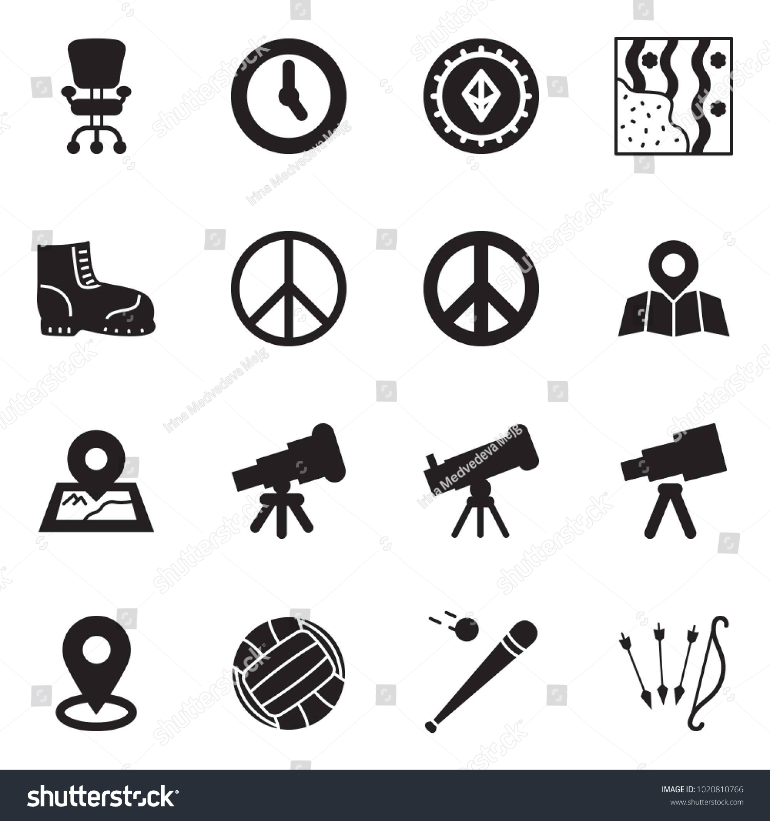Solid Black Vector Icon Set Office Stock Royalty