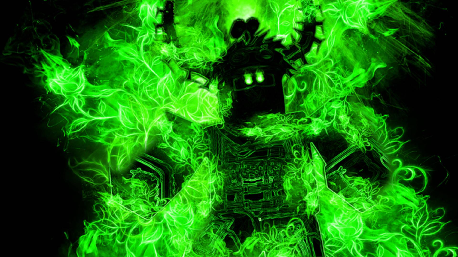 Burning Roblox In Green Fire Wallpaper