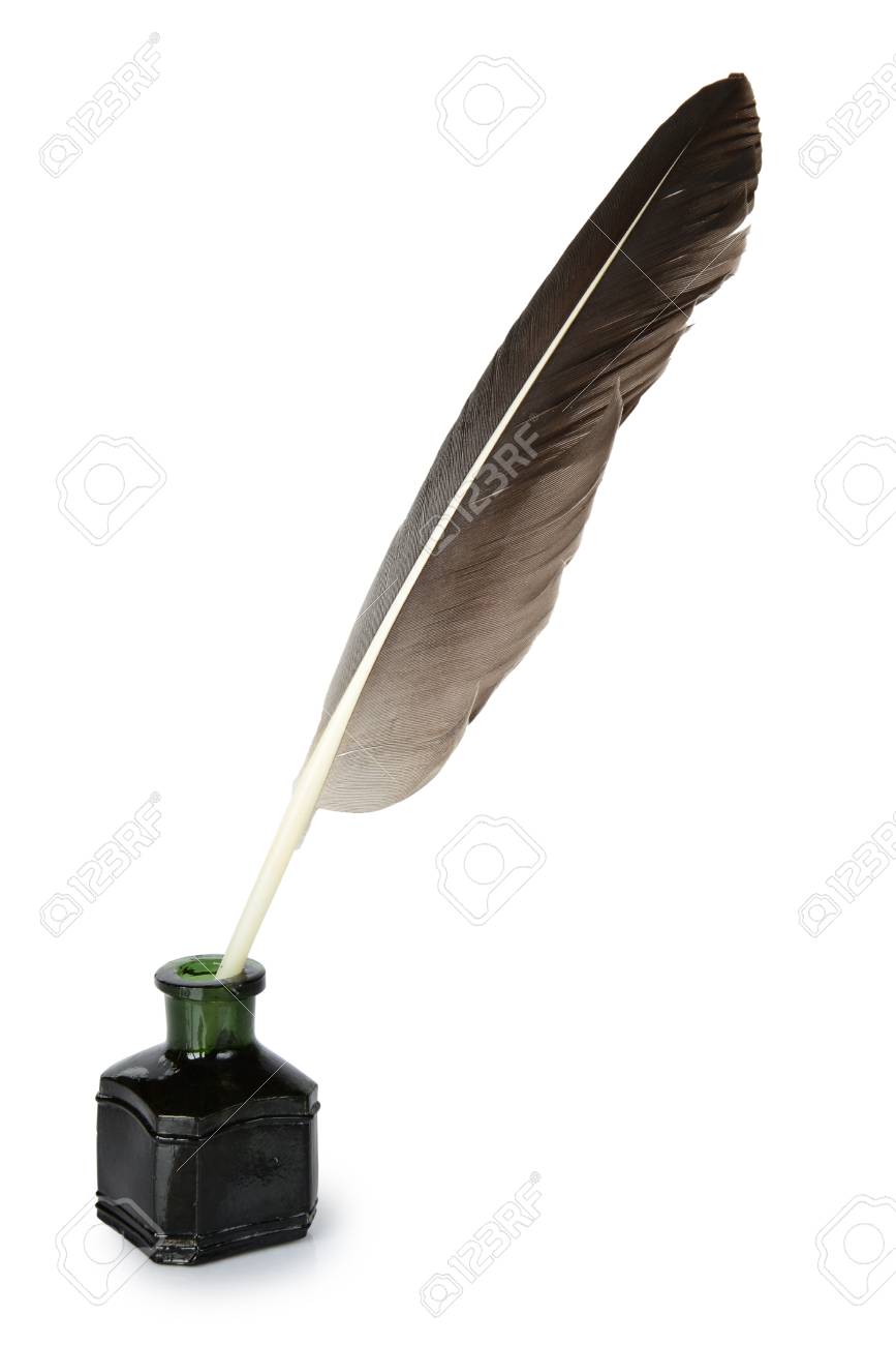 Quill In The Inkwell On A White Background Stock Photo Picture